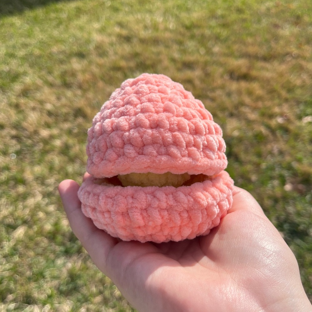 Handmade Plush Chick Pop Toy in Coral Easter Egg